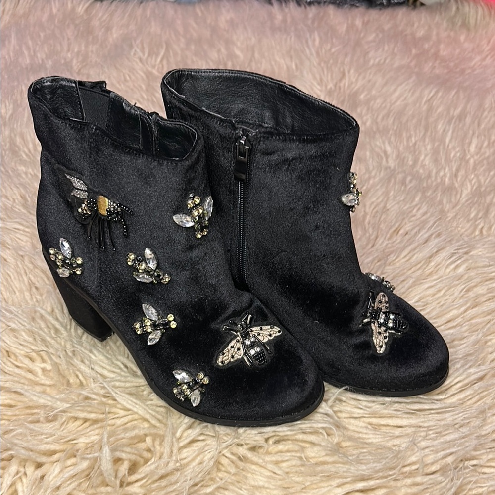Torrid Black Ankle Booties with Floral Embellishments
